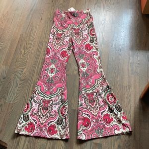 NWT Free People hot pink paisley flare pants